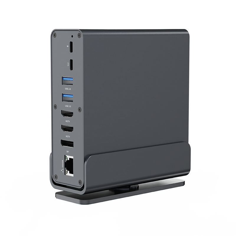 Docking Station Gembird A-CF-COMBO15-01, 3xUSB3.0, 2xUSB-C, 2xUSB2.0, 2xHDMI, DP, 3.5mm, LAN, SD, MicroSD, PD 100W, Metal housing, Grey