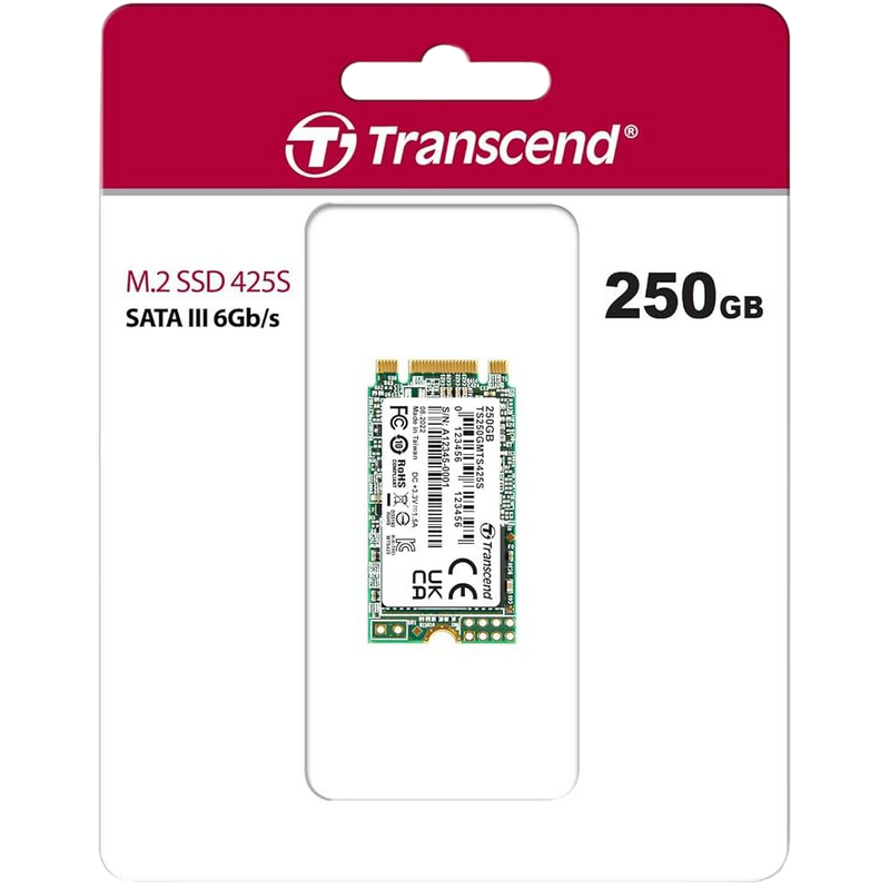 .M.2 SATA SSD 250GB Transcend "TS250GMTS425S" [42mm, R/W:500/330MB/s, 40K/75K IOPS, 90 TBW, 3D TLC]