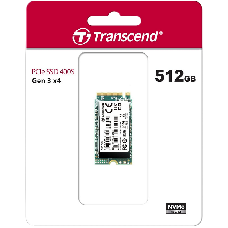 .M.2 NVMe SSD 512GB Transcend 400S [42mm, PCIe 3.0 x4, R/W:2000/900MB/s, 53/235K IOPS, 200TBW]