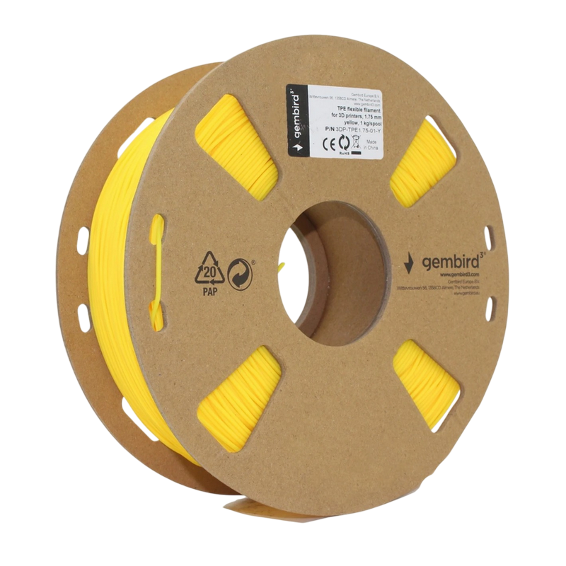 TPE 1.75 mm, Flexible Yellow Filament, 1 kg, Gembird 3DP-TPE1.75-01-Y