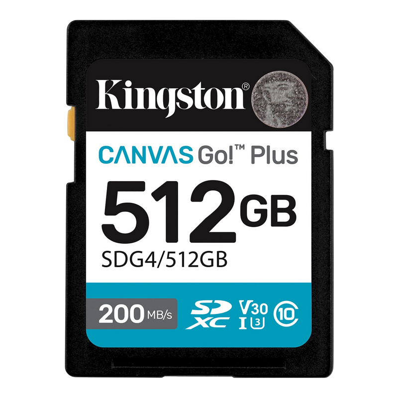 .512GB SDXC Card (Class 10) UHS-I , U3, V30 Kingston Canvas Go! Plus Gen 4 "SDG4/512GB" (R/W:200/160MB/s)