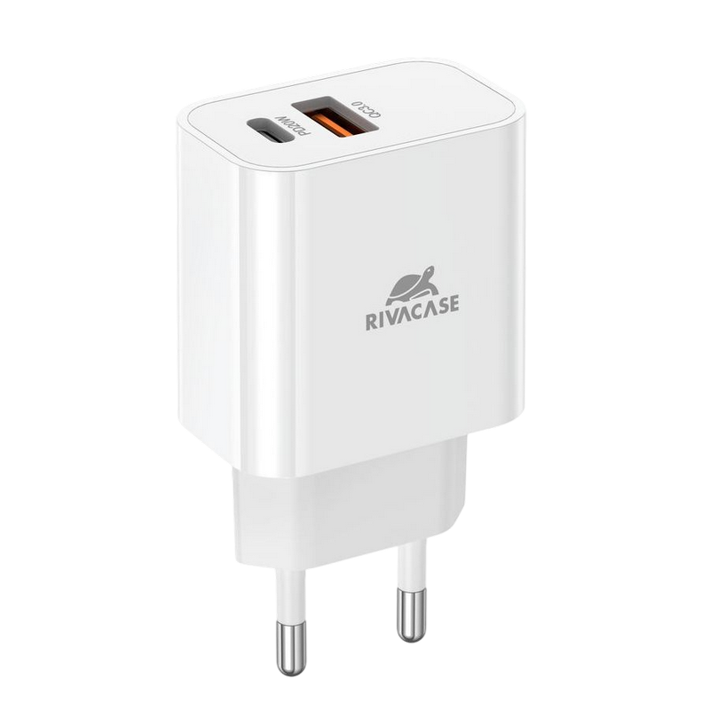 Wall Charger Rivacase PS4102 W00, 2 port, 20W PD USB-C + QC3.0 USB-A, White