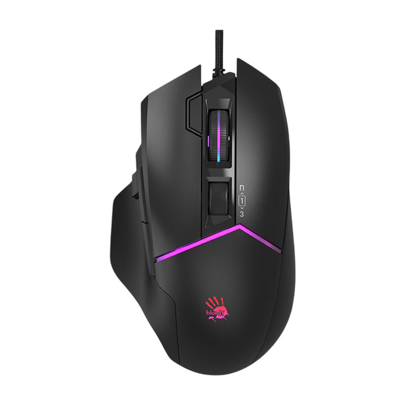 Gaming Mouse Bloody W95 Ultra, 100-20000 dpi, 10 button, 350IPS, 40G, Ergonomic, Programmable, Onboard Memory, Extra Fire Wheel, RGB, 1.8m, USB, Black