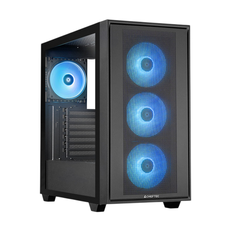 Case ATX Chieftec HUNTER 3, w/o PSU, 0.7mm, 4x120mm ARGB fans, ARGB Hub, Front Mesh, Tempered Glass, 2xUSB3.0, 1xUSB-C, 2x2.5", 2x3.5", Black