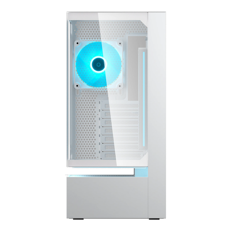 Case ATX Cougar CFV235 w/o PSU, 2x120mm, ARGB PWM, TG: Front&Side, 2xUSB3.0, 1xUSB-C, 1x2.5", 2x3.5", RGB Button, White