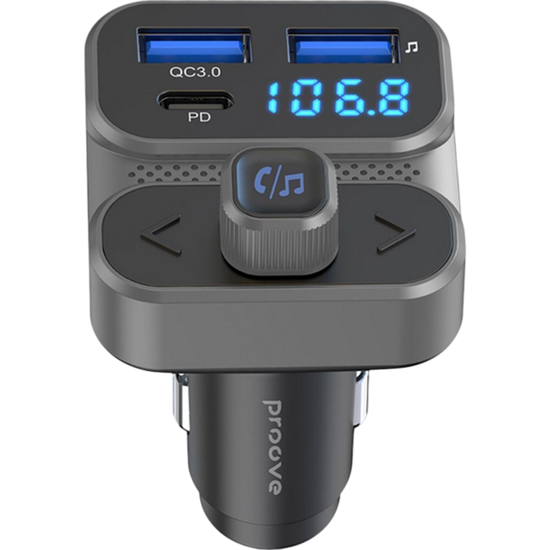 Car Charger Proove FM Launcher Luxor SE 36W (PD+QC3.0) Type-C+USB Gray