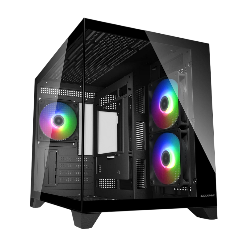 Case mATX Cougar FV150 Mini RGB w/o PSU, 2x120revers, 1x120rear, TG: Front&Side, 2xUSB3.0, 1xUSB-C, 1x2.5", 1x3.5", RGB Button, Black