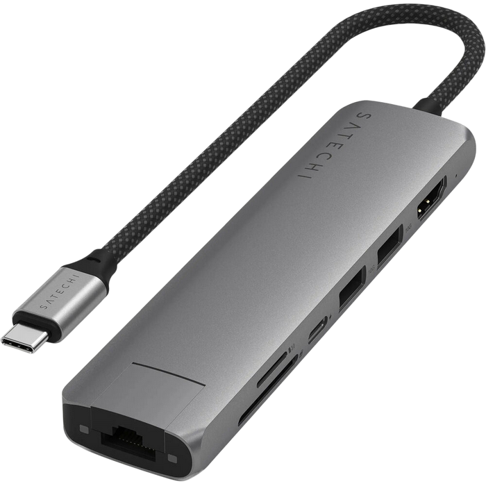 Satechi 7-in-1 USB-C Slim Multiport, USB-C3.2, Out: USB-C PD 80W, USB-A 3.2, HDMI 4K@60Hz, Ethernet 1 Gigabit, Micro/SD, Space Grey