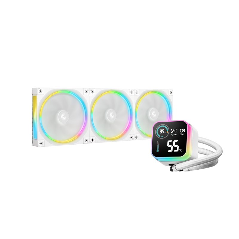 AIO Liquid Cooling Deepcool "LQ360 ULTRA WH ARGB" (<32dBA, 500-2150RPM, 55CFM, 3x120mm, 3400 RPM, ARGB, LED Digital Display, 1900g.) White