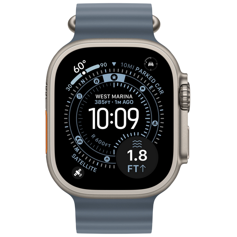 Apple Watch Ultra 3 GPS + Cellular, 49mm Natural Titanium Case with Anchor Blue Ocean Band, MEWH4