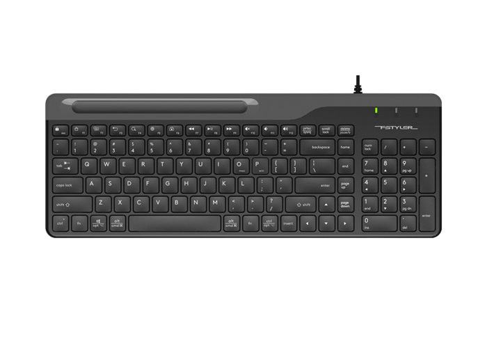 Keyboard A4Tech FK25, 12 Fn keys, Ultra Slim, Smartphone Cradle, Laser Inscribed Keys, Chocolate Keycaps, 1.5m, USB, EN/RU/RO, Black