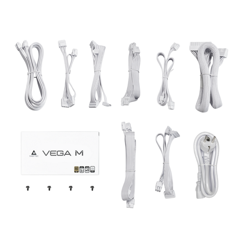 Power Supply ATX 850W Chieftec Vega M PPG-850-CW, 80+ Gold, 135mm, Active PFC, Half-Bridge LLC+DC/DC, ATX 3.1, PCIe 5.1, Full modular, White