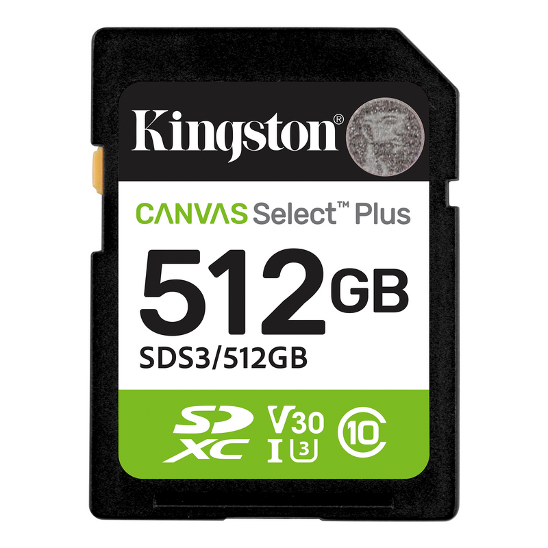 .512GB SDXC Card (Class 10) UHS-I , U3, Kingston Canvas Select Plus Gen3 "SDS3/512GB" (R:150MB/s)