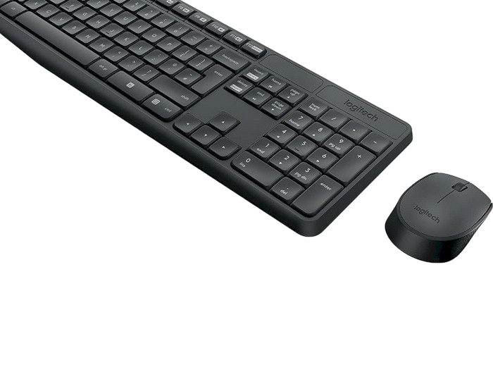 Wireless Keyboard & Mouse Logitech MK235, Low-profile, Spill-resistant, F-keys, 5M, 1000dpi, 3 buttons, 2xAAA/1xAA, 2.4Ghz, EN, Grey