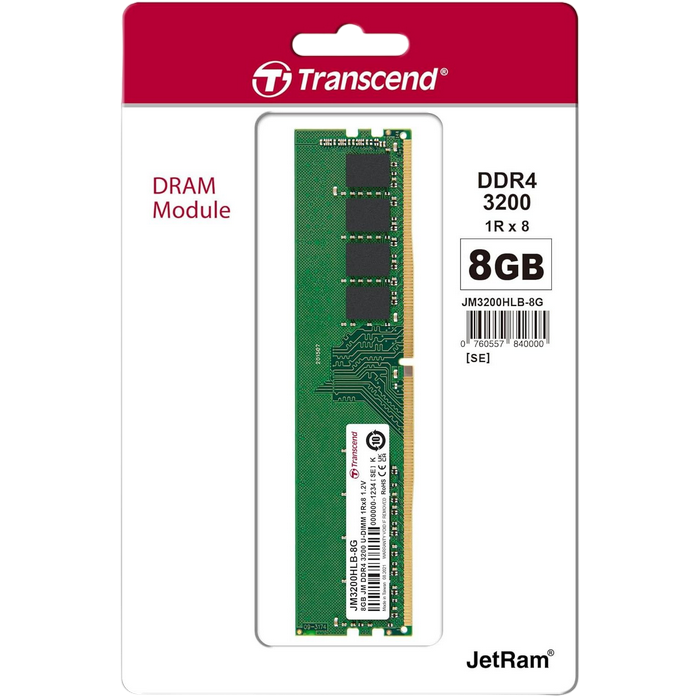.8GB DDR4- 3200MHz Transcend PC25600, CL22, 288pin DIMM 1.2V