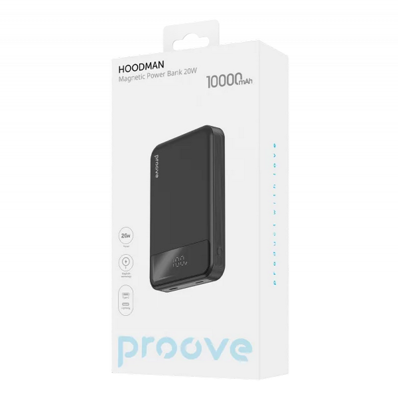 Power Bank 10000mAh Proove Hoodman Magnetic 20W, Black