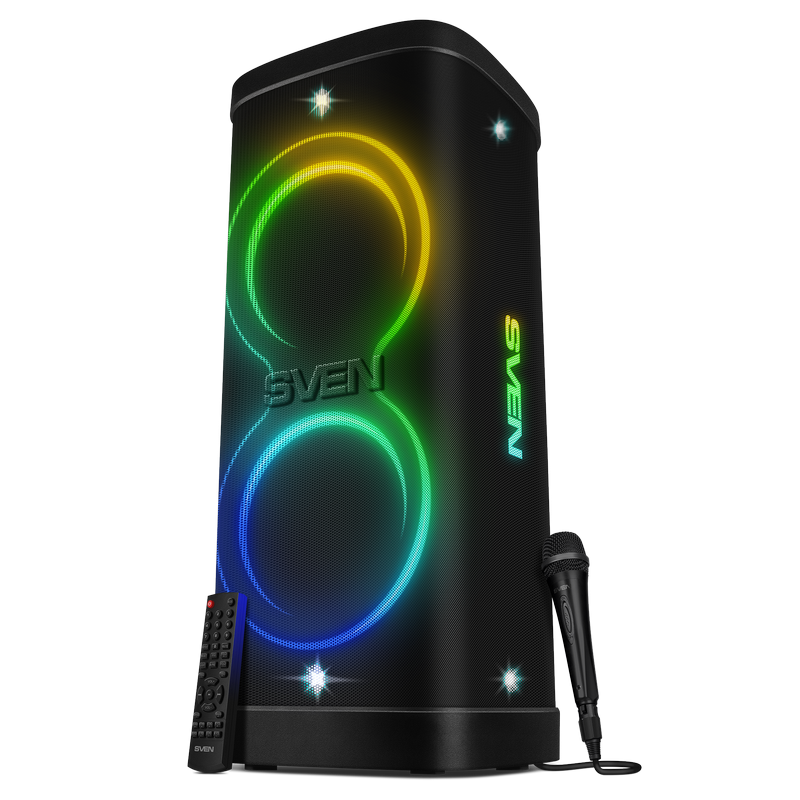 Partybox SVEN "PS-1250" 300W, TWS, IPx4, Bluetooth, FM, USB, microSD, LED-display, 13500mA*h, Black