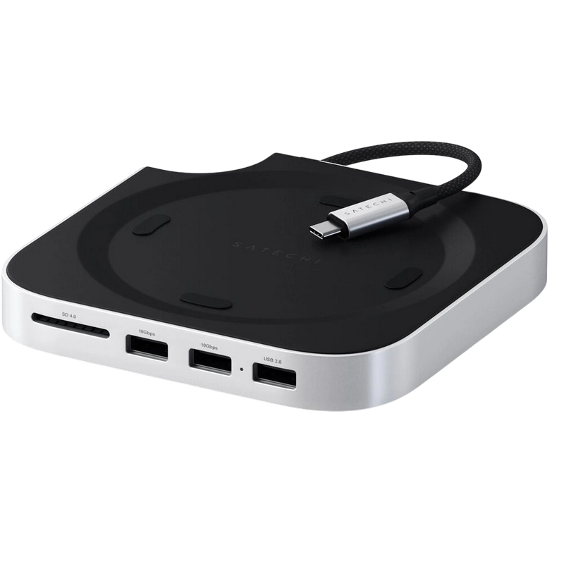 Satechi Mac Mini M4 Stand & Hub with SSD Enclosure, 2xUSB-A3.2 Gen2, USB-A2.0, SD.