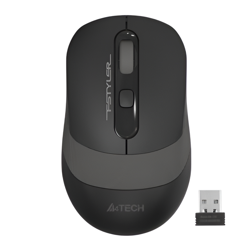 Wireless Mouse A4Tech FG10S, 1200-2000 dpi, 4 buttons, 88g, Ambidextrous, Silent, Programmable, 1xAA, 2.4Ghz, Black/Grey