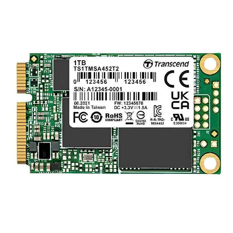 mSATA SSD 1.0TB Transcend "TS1TMSA452T2" [R/W:560/520MB/s, 95K IOPS, SM2258, 3K P/E cycles, 3D TLC]