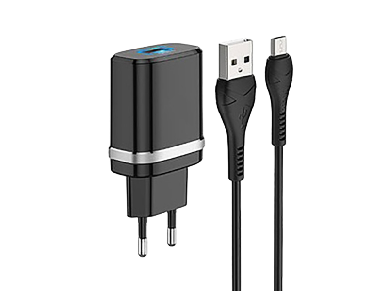 XPower travel adapter, Fast Charge QC3.0 + Micro Cable, 1USB Black