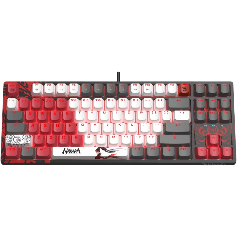 Gaming Keyboard Bloody S87, Mechanical, BLMS Linear SW, Hot-Swappable, Quiet Typing, 87-Keys, N-Key Rollover, 50M, RGB, 1.8m, USB, EN/RU, Naraka