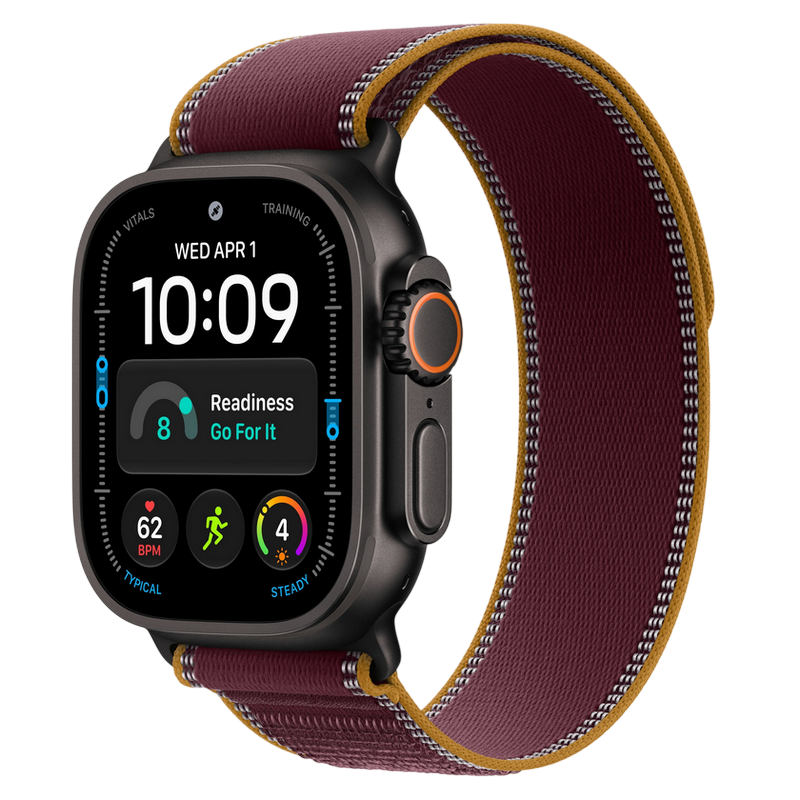 Apple Watch Ultra 4 GPS + Cellular, 49mm Black Titanium Case with Burgundy Trail Loop - M/L MJC44