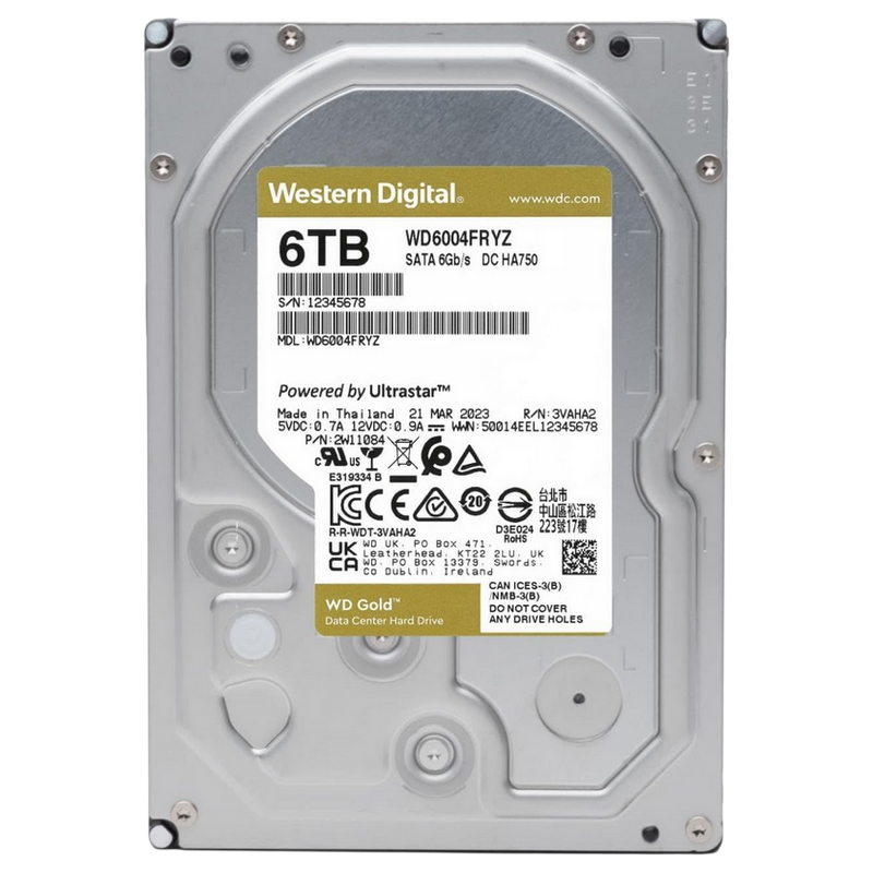 3.5" HDD 6.0TB-SATA-256MB Western Digital "Gold (WD6004FRYZ)", Enterprise, CMR, 7200rpm, 2.0M (MTBF)