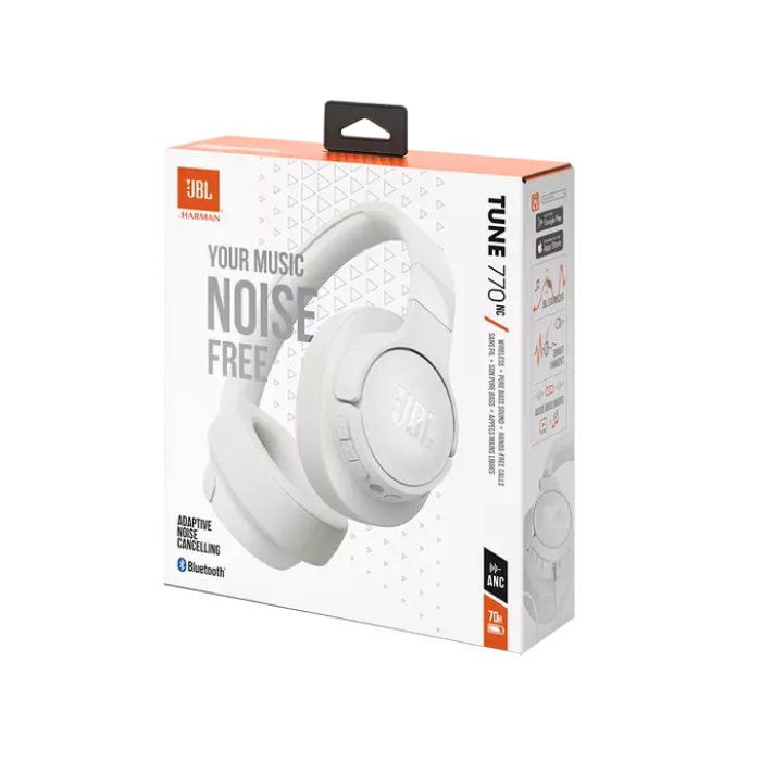 Headphones Bluetooth JBL T770NC, White, On-ear, Adaptive Noise Cancelling with Smart Ambient