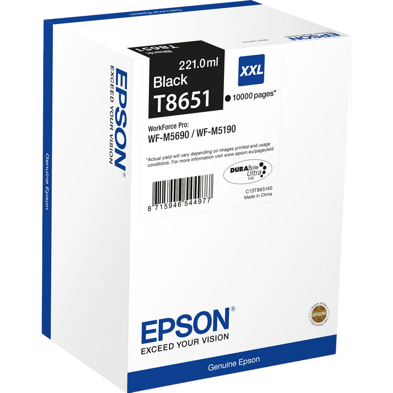 Ink Cartridge Epson T8651 / C13T865140, WF-M5xxx XXL Mono Cartridge, 221ml, 10'000 pages