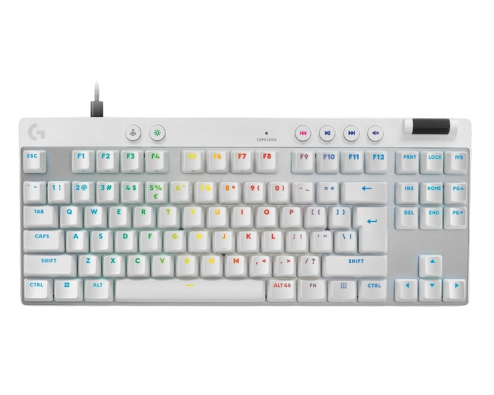 Gaming Keyboard Logitech G PRO X TKL Rapid, Mechanical, Magnetic Analog Linear SW, Macro, Media сontrols, Detachable cable, RGB, 1.8m, USB, EN, White