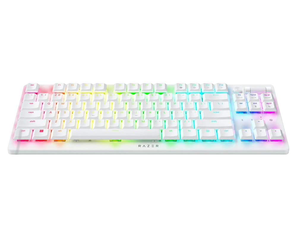 Gaming Wireless Keyboard Razer DeathStalker V2 Pro, Mechanical, Tenkeyless, Opt.Linear SW, Low-Profile, Aluminium, Macro, RGB, 2.4Ghz+BT, EN, White