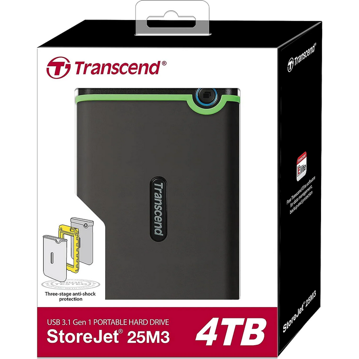 4.0TB (USB3.1/Type-C) 2.5" Transcend "StoreJet 25M3C", Iron Gray, Rubber Shock-Resistant, 1T Backup