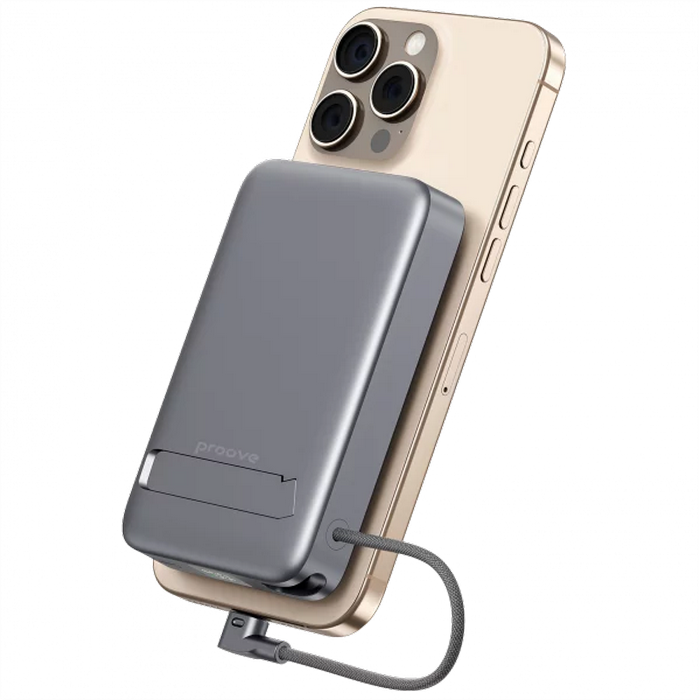 Power Bank 10000mAh Proove OverPower With Integrated Charging Cable Type-C 35W, Gray