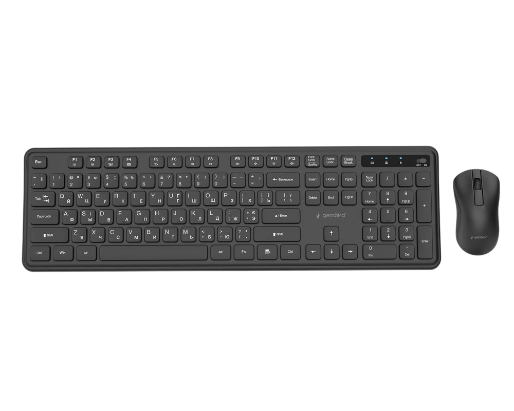 Wireless Keyboard & Mouse Gembird Slim Pro Business KBS-WPS-01-CYRL, Chocolate, 1200dpi, 3 buttons, Ambidextrous, 2.4Ghz, EN/RU, Black