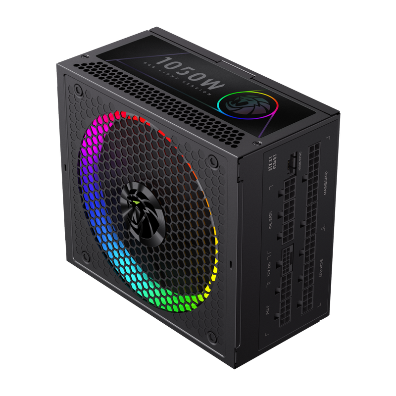 Power Supply ATX 1050W GAMEMAX RGB-1050G PRO, 80+ Gold, 140mm ARGB, Active PFC, ATX 3.1, PCIe5.1, Full Modular, Black