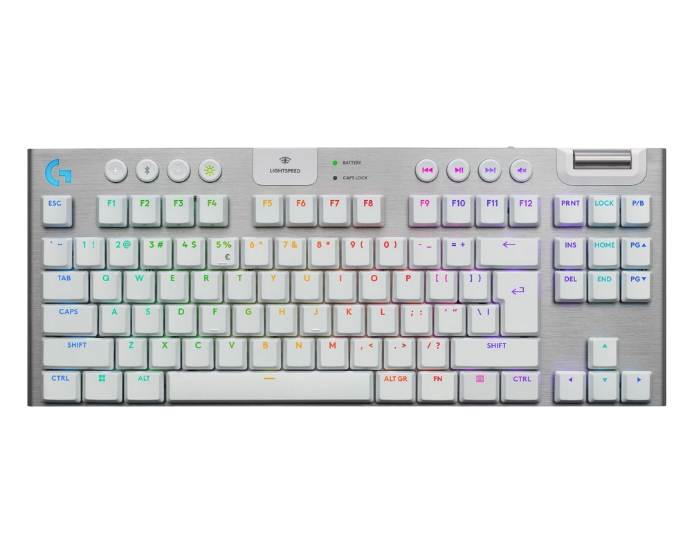Gaming Wireless Keyboard Logitech G915 X TLK, Mechanical, Ultra thin, GL Tactile, Aluminum, Media сontrols, Volume roller, RGB, 2.4GHz+BT, EN, White