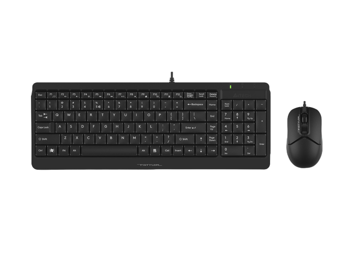 Keyboard & Mouse A4Tech F1512, 12Fn Keys, Laser Engraving, Splash Proof, 1200 dpi, 3 buttons, 1.5m, USB, EN/RU/RO, Black