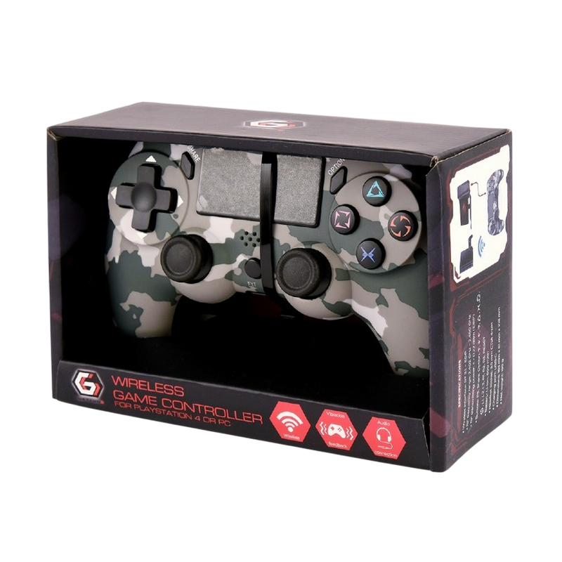 Wireless Gamepad Gembird JPD-PS4BT-01-C, for PS4+PC,2 analog joysticks, 4 action buttons, Dual vibration, 3.5mm, 600mAh, Charge: micro-USB, Camouflage