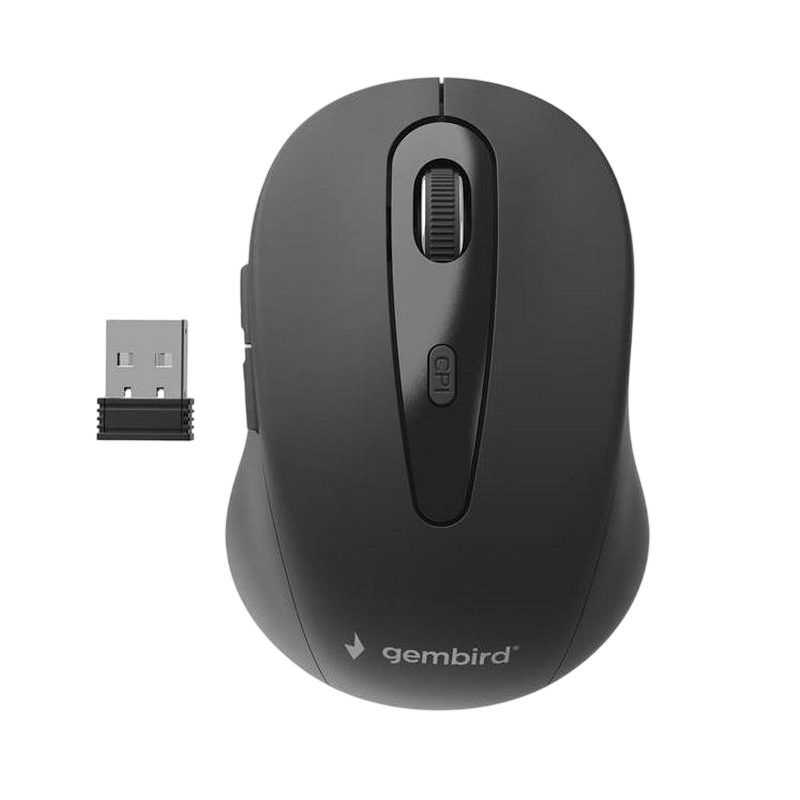 Wireless Mouse Gembird MUSW-6B-01, Optical, 800-1600 dpi, 6 buttons, Ambidextrous, 2xAAA, Black