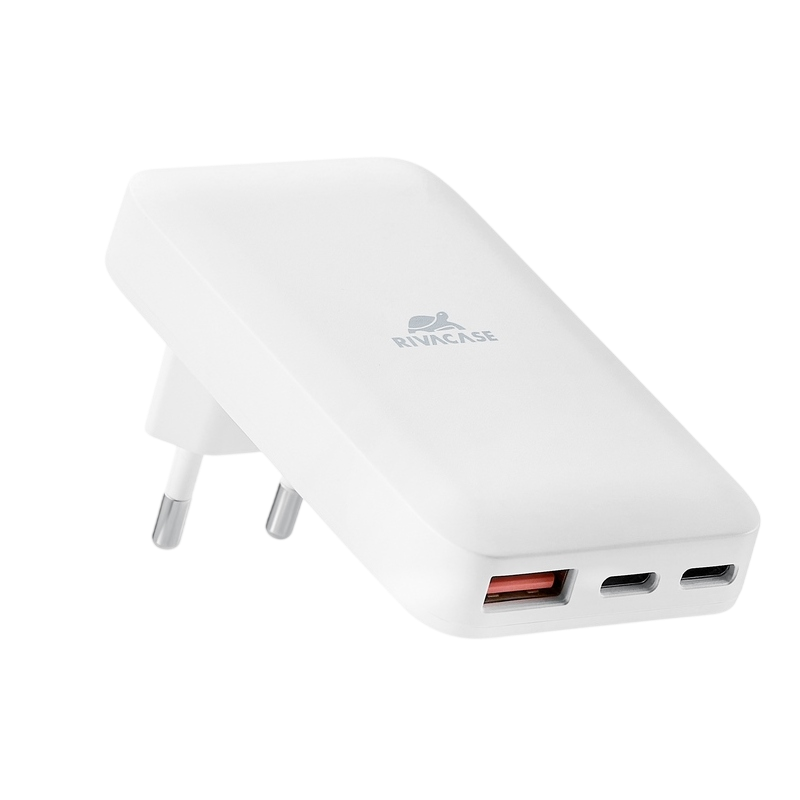 Wall Charger Rivacase PS4034 W00 EU GaN slim PD65W 2Type-C+USB, White