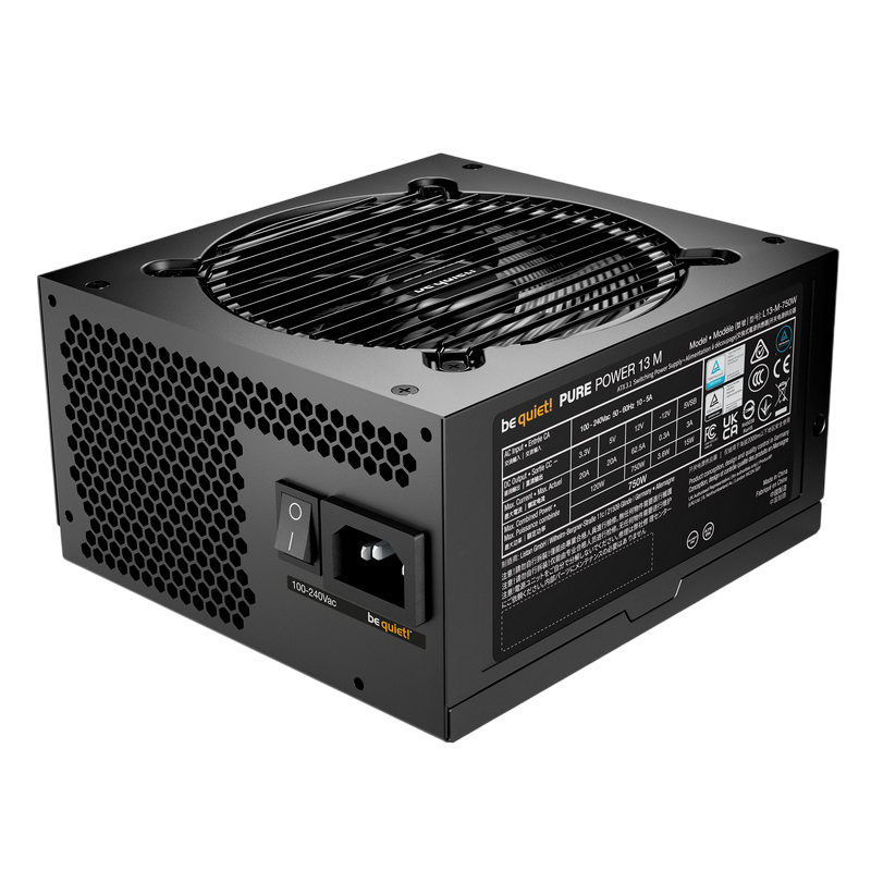 Power Supply ATX 750W be quiet! PURE POWER 13 M, 80+ Gold, 120mm, Active PFC, SR+LLC+DC/DC, ATX 3.1, Full Modular, Black