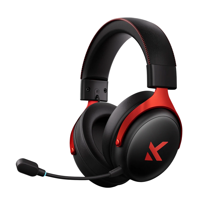 Gaming Wireless Headset MCHOSE V9 Pro, 53mm drivers, 275g, 250h, Detachable AI NC Microphone, 7.1, Memory foam, On-ear control, USB+2.4+BT, Black/Red