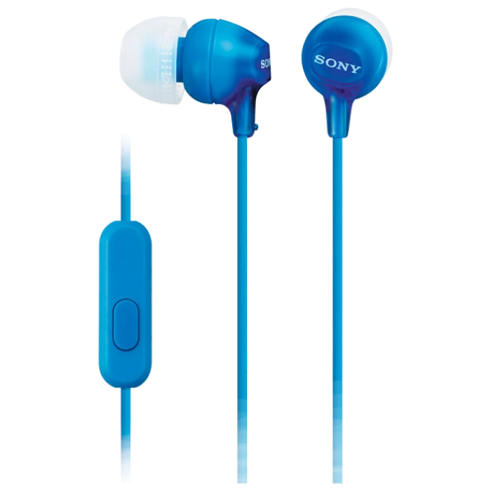 Earphones SONY MDR-EX15AP, Mic on cable, 4pin 3.5mm jack L-shaped, Cable: 1.2m Blue
