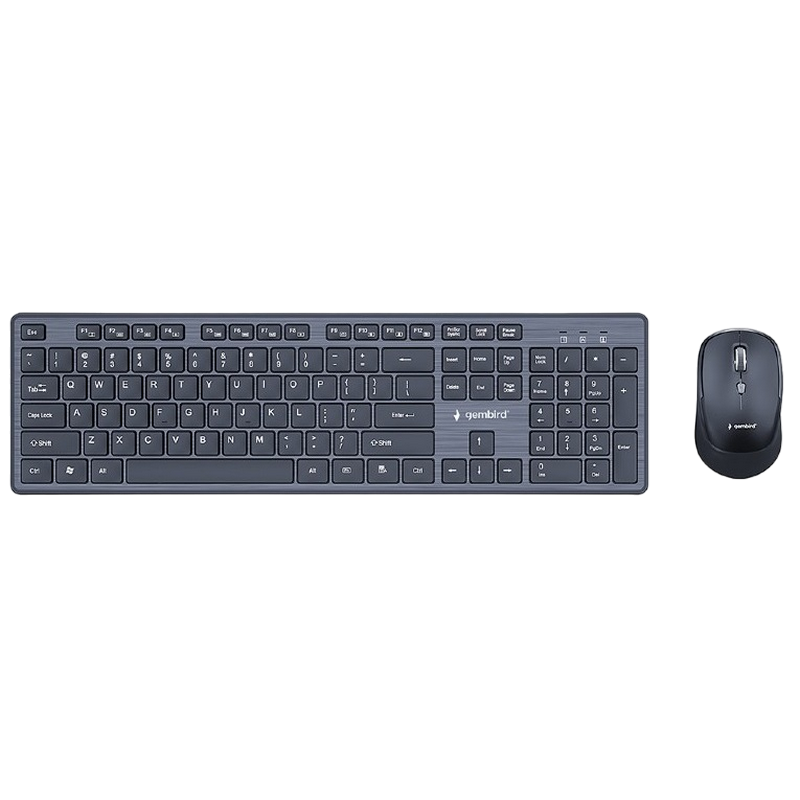 Wireless Keyboard & Mouse Gembird KBS-WCH-04-RU, Fn keys, Slim , 1600dpi, 4 buttons, Ambidextrous, 1xAA/1xAAA, 2.4Ghz, EN/RU, Black