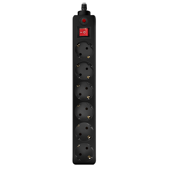 Surge Protector 6 Sockets, 3.0m, Sven Optima, BLACK, Retail color box, flame-retardant