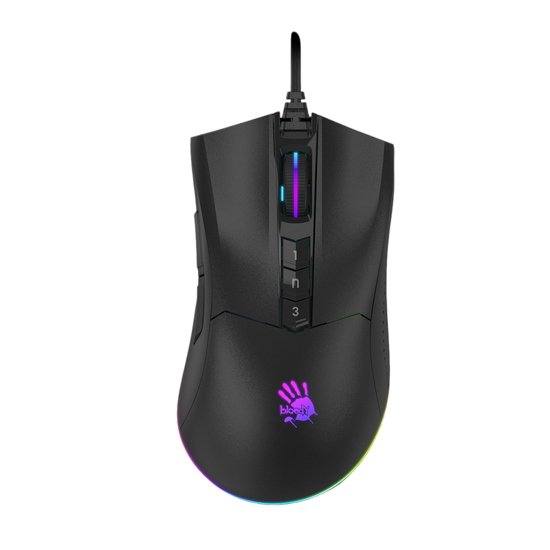 Gaming Mouse Bloody P90s, 100-8000 dpi, 8 buttons, 150IPS, 25G, Ergonomic, Programmable, Onboard Memory, X'Glide, RGB, 1.8m, USB, Black