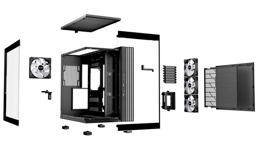 Case ATX be quiet! Ligh Base 600 LX, w/o PSU, 4x120mm ARGB fan, ARGB strips, Front & Side TG, DF, VGA holder, USB-C, 2xUSB3.2, 1x3.5", 2x2.5", Black