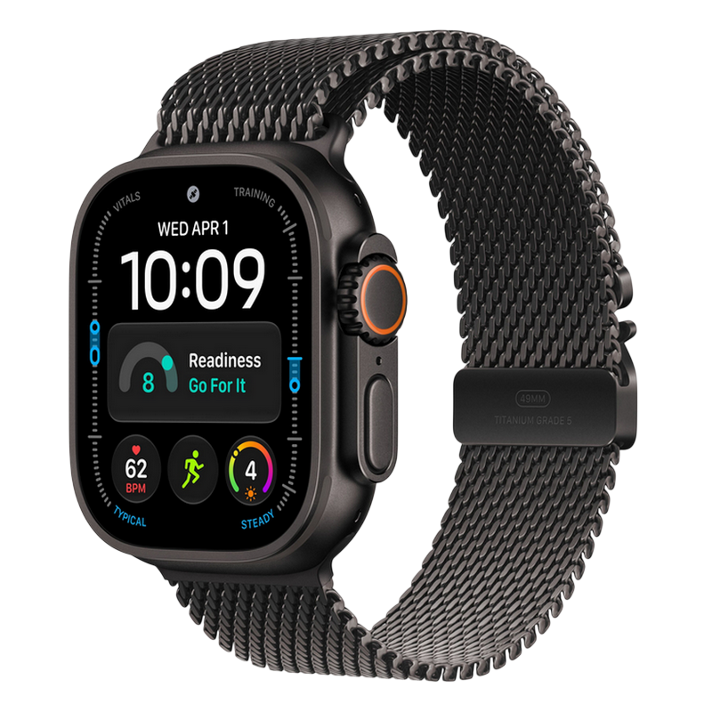 Apple Watch Ultra 4 GPS + Cellular, 49mm Black Titanium Case with Black Titanium Milanese Loop - M MJAV4
