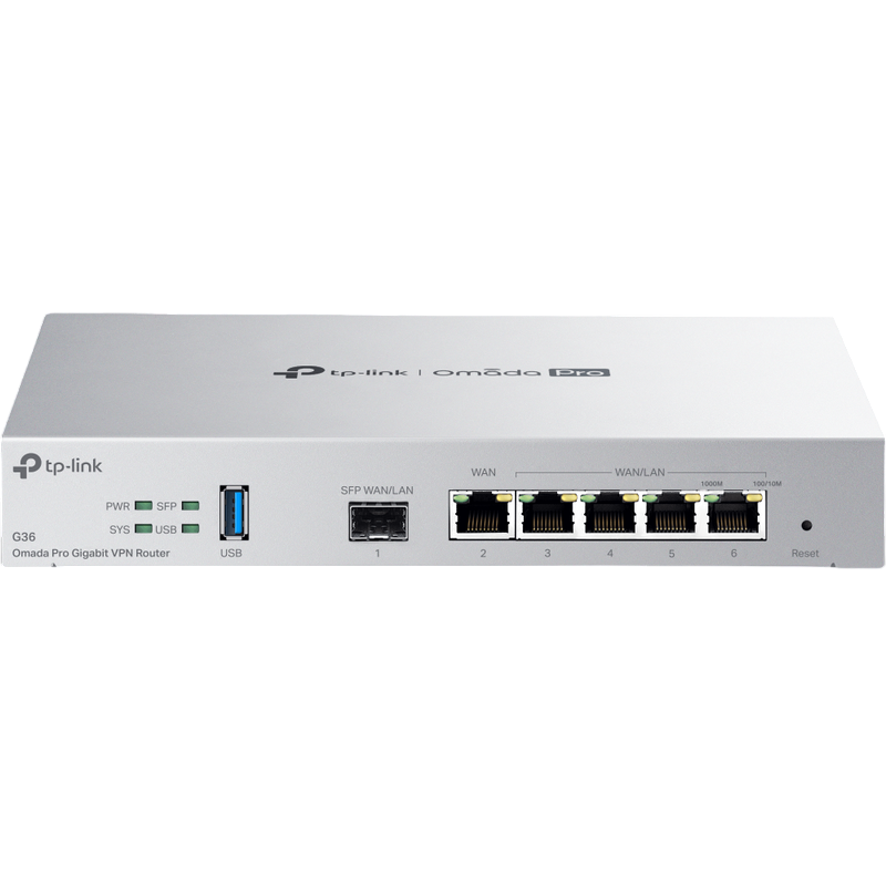 Gigabit Omada Pro VPN Router TP-LINK "G36 ", 4xGbit WAN/LAN, 1x Gbit WAN, 1xGbit SFP LAN/WAN, USB3.0